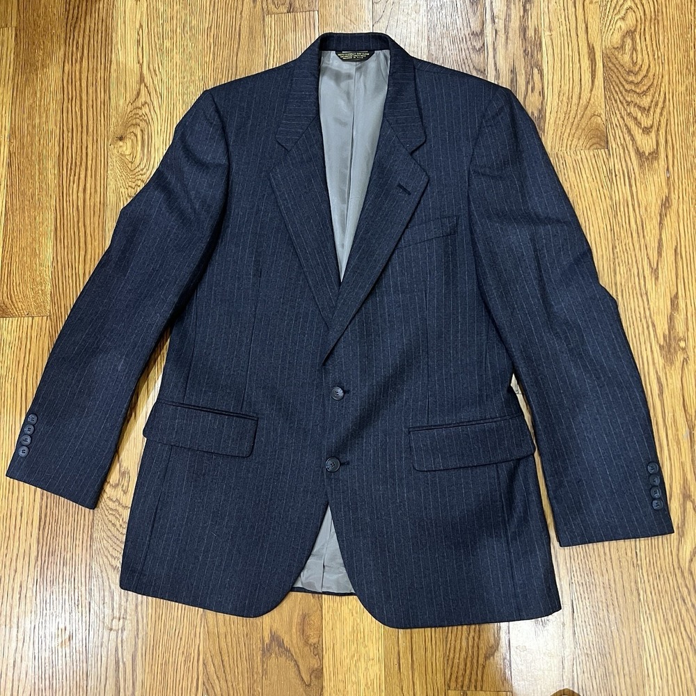 Pierre Cardin Sanger Harris 41R 2 Buttn Charcoal Stripe Suit Blazer Sports Coat
